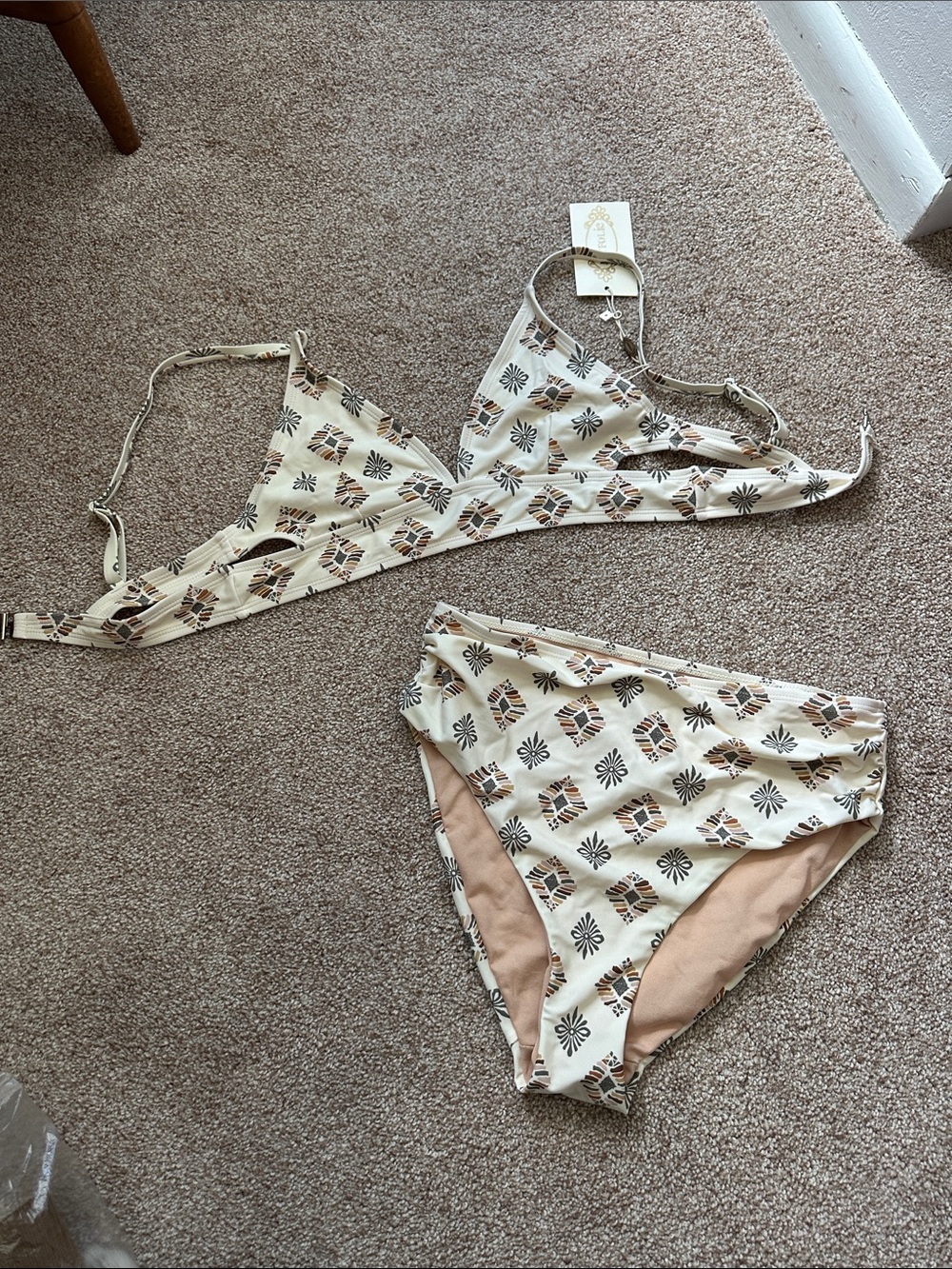 Women's Cream Patterned Bikini Set - Brand: